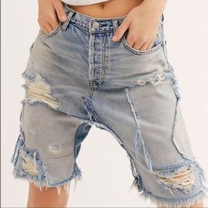 Free People Denim Patched Harem Shorts